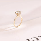 Solid Gold Floral Pave Round Moissanite Engagement Ring, Anniversary Gift for Her
