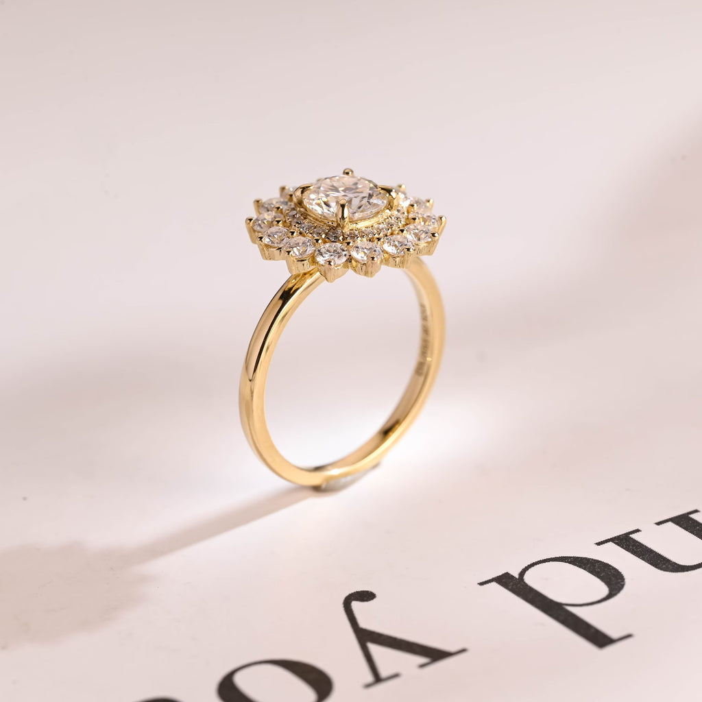 Solid Gold Round Cut Moissanite Engagement Ring, Promise Ring