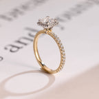 Solid Gold Two Tone Princess Moissanite Engagement Ring, Halo Bridal Ring