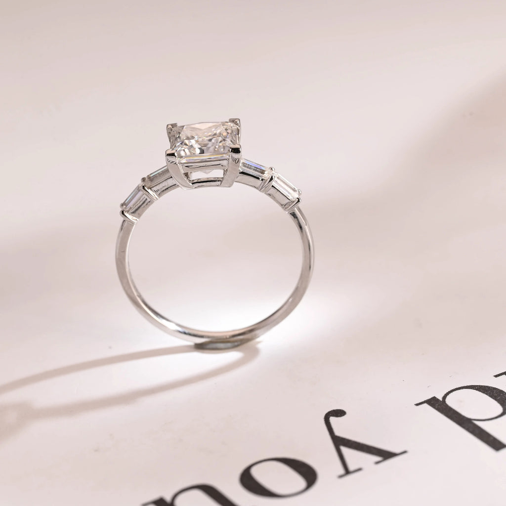 Solid Gold Princess Cut Moissanite Engagement Ring, Dainty Promise Ring