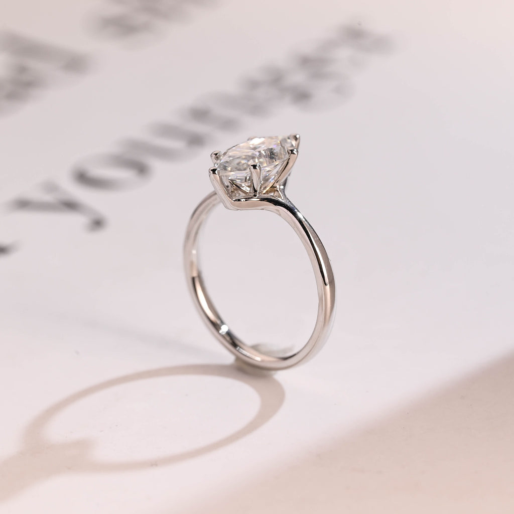 Solid Gold Marquise Cut Moissanite Engagement Ring, Promise Ring
