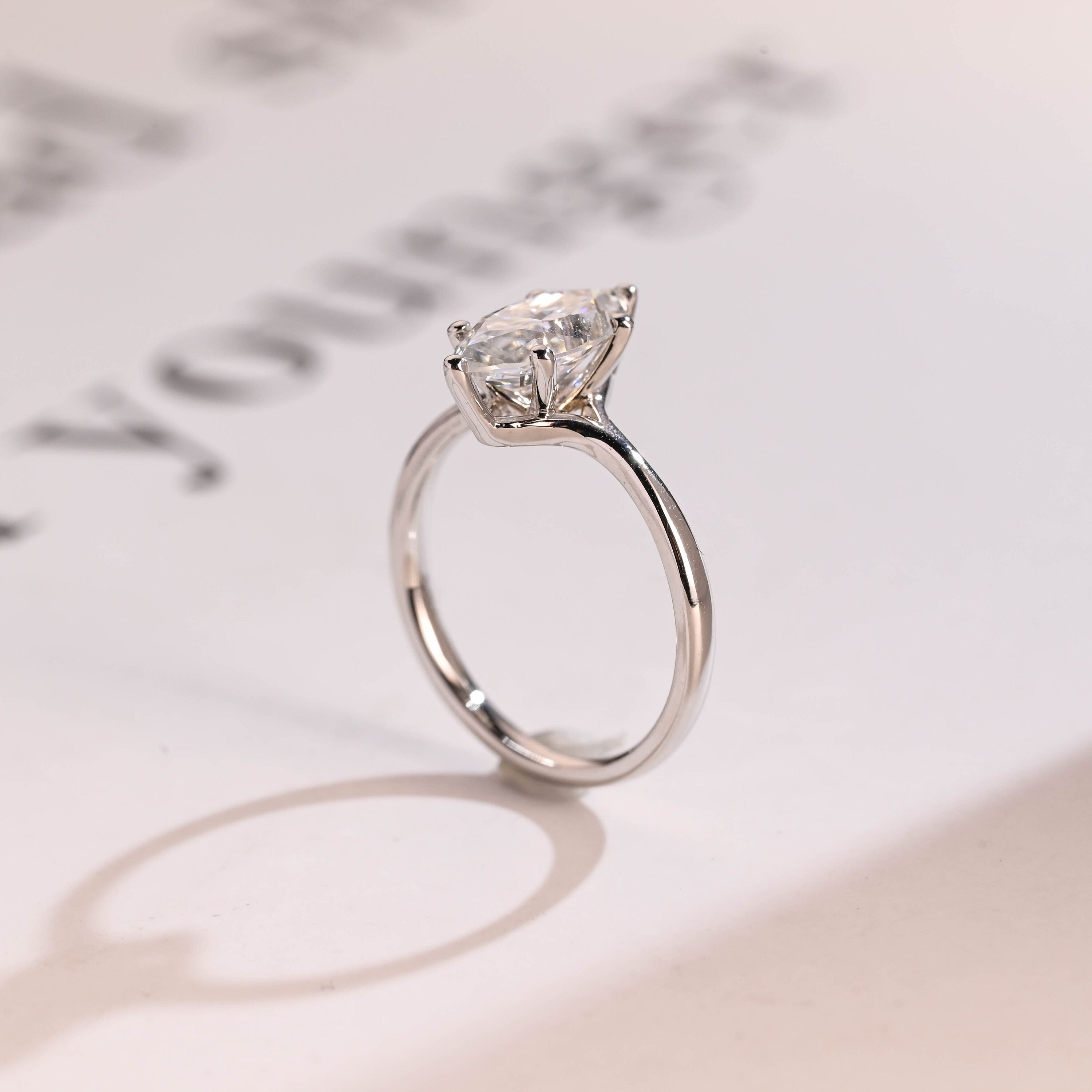 Solid Gold Marquise Cut Moissanite Engagement Ring, Promise Ring