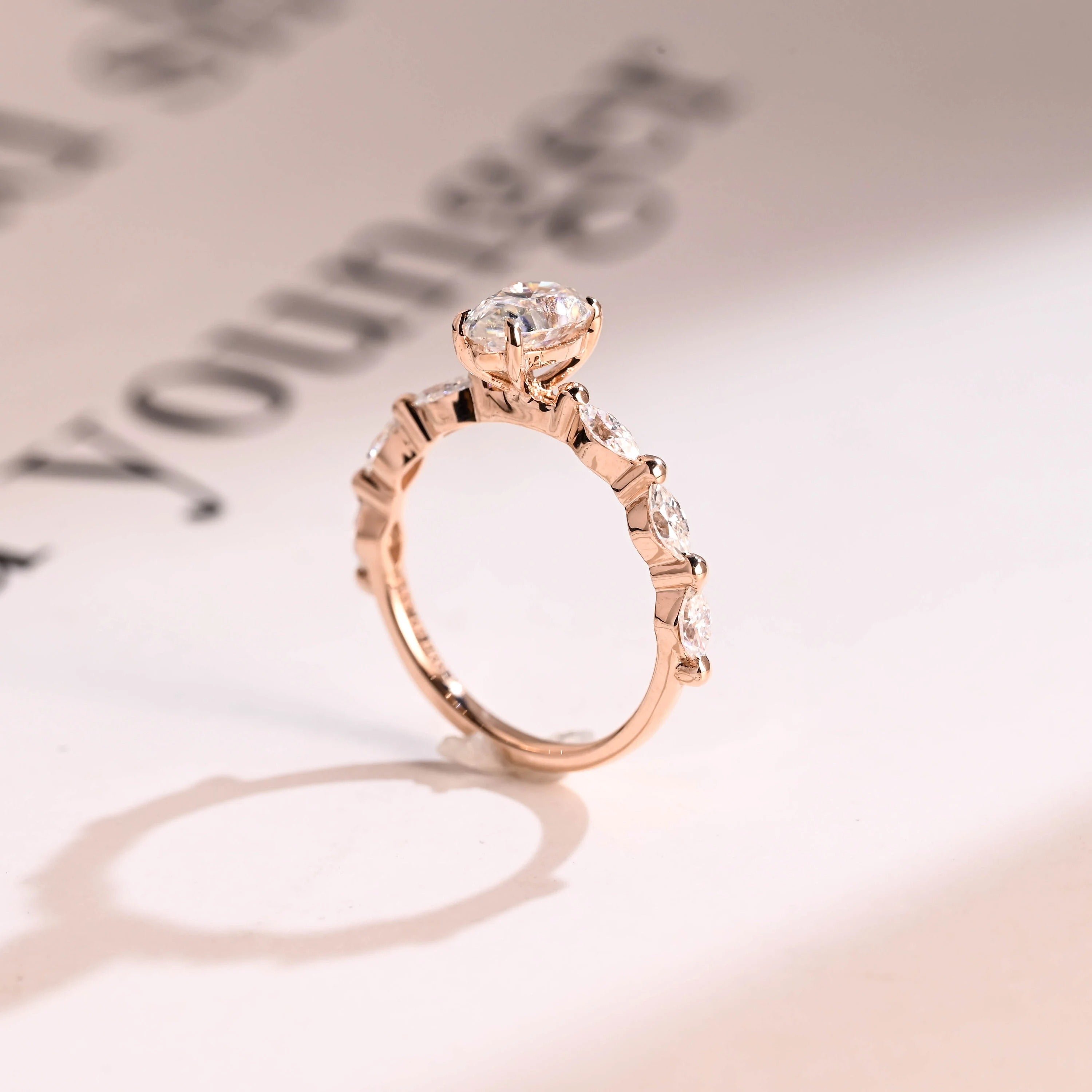 Solid Gold Pear Cut Moissanite Engagement Ring, Half Pave Proposal Ring Secondary image