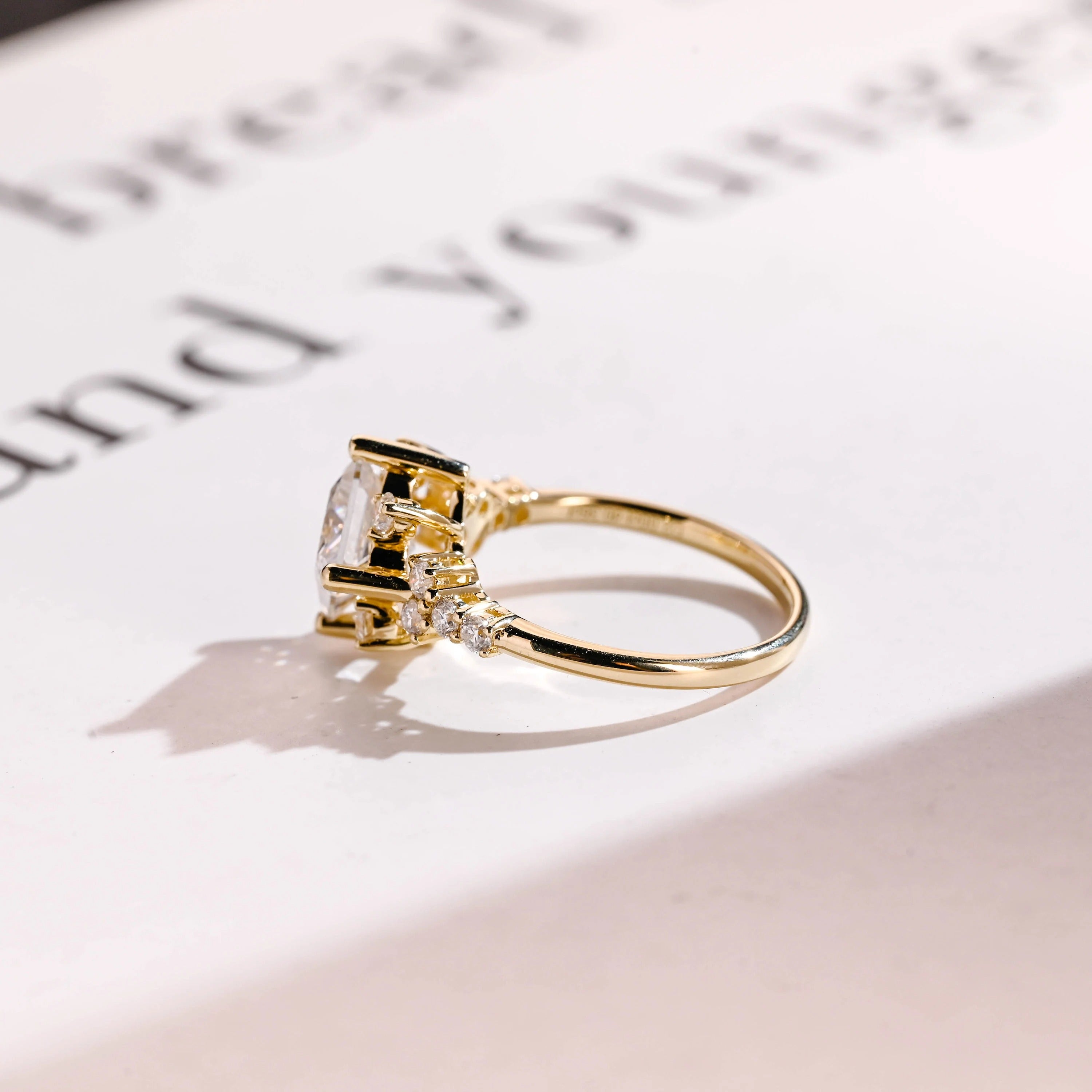 Solid Gold Princess Cut Moissanite Engagement Ring, Custom-Made Ring Available