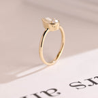 Solid Gold Pear Moissanite Engagement Ring with Bezel, Dainty Ring
