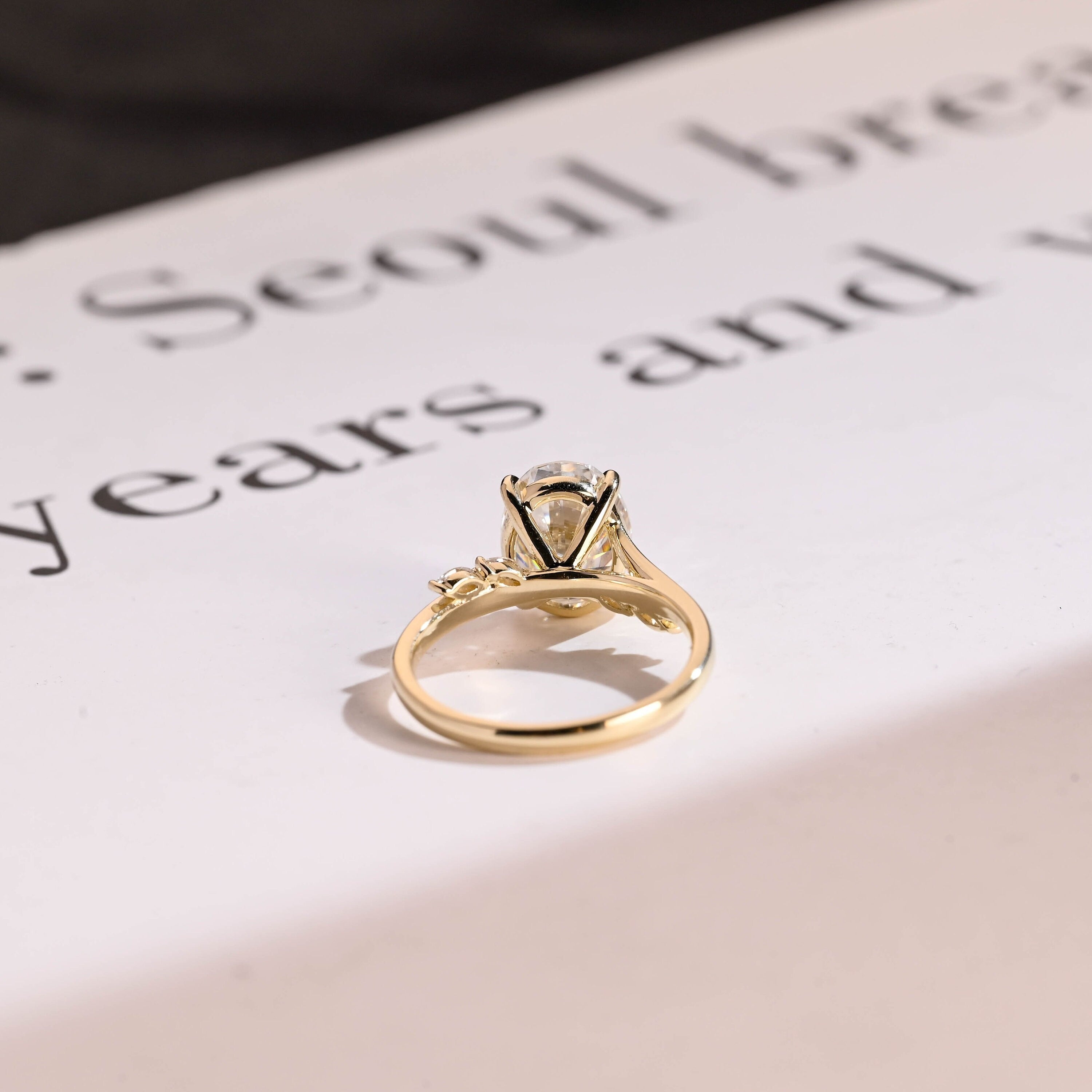 Solid Gold Oval Moissanite Engagement Ring, Bypss Proposal Ring
