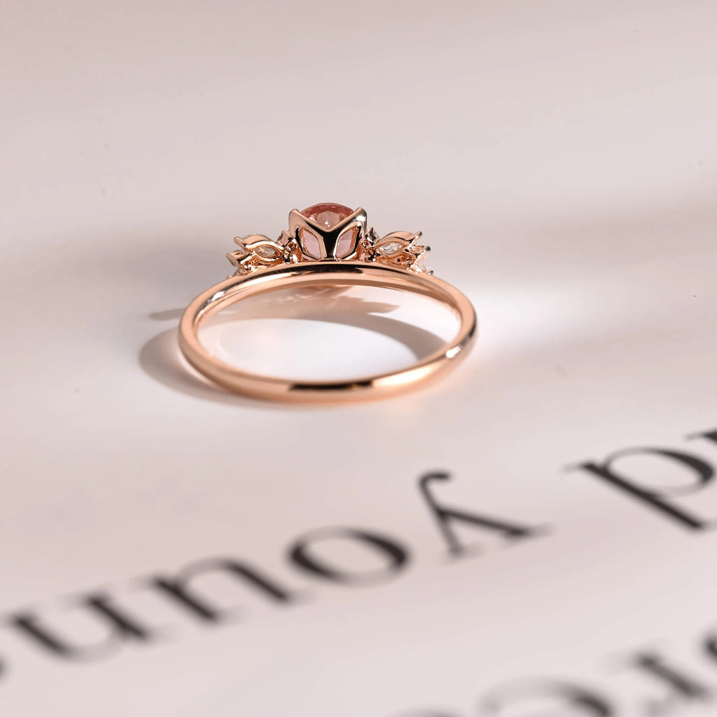 Solid Gold Round Cut Pink Sapphire Engagement Ring, Promise Ring