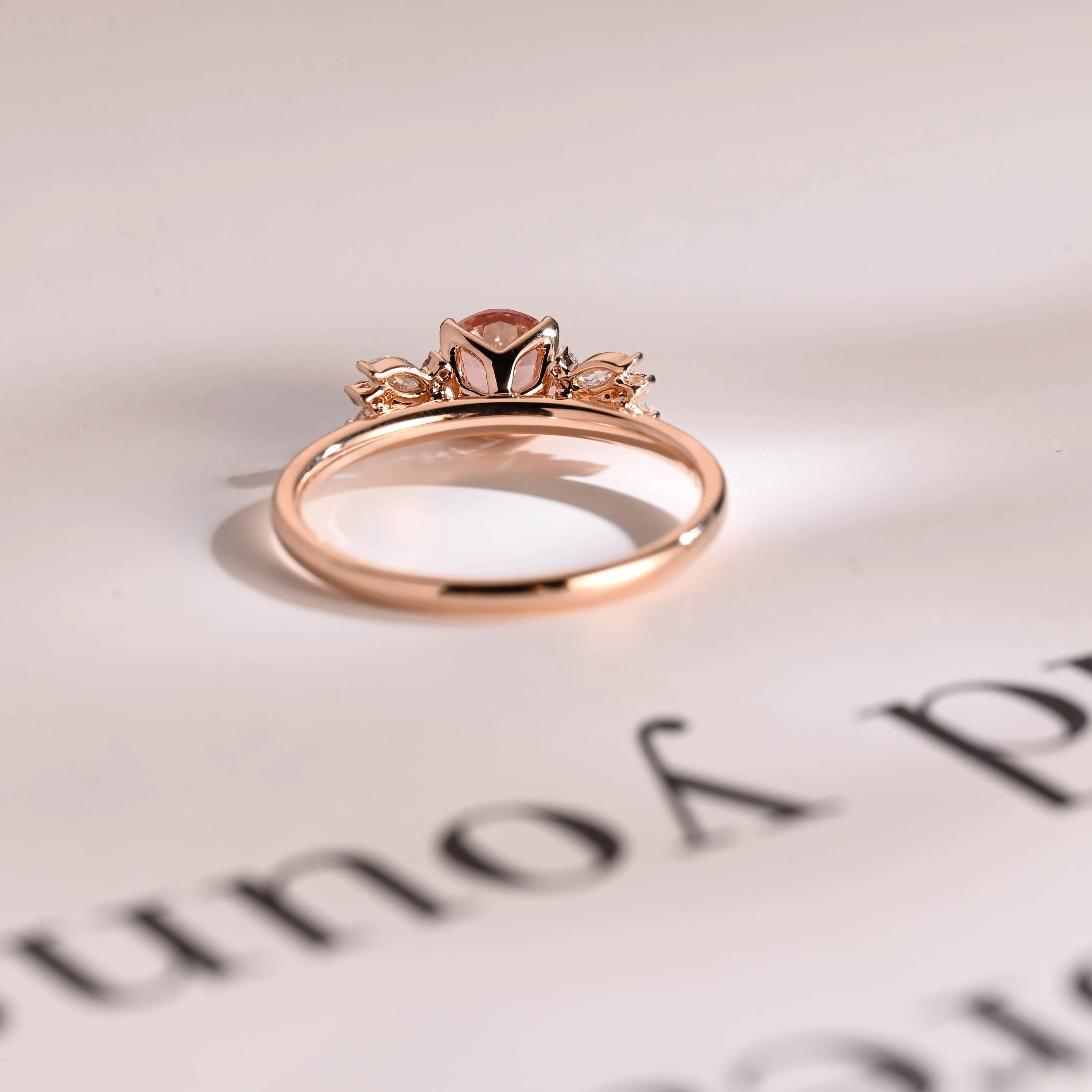 Solid Gold Round Cut Pink Sapphire Engagement Ring, Promise Ring
