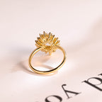 Solid Gold Oval Moissanite Engagement Ring, Floral Halo Proposal Ring