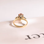 Solid Gold Oval Cut Moissanite Pink Sapphire Engagement Ring with Pear Moissanite
