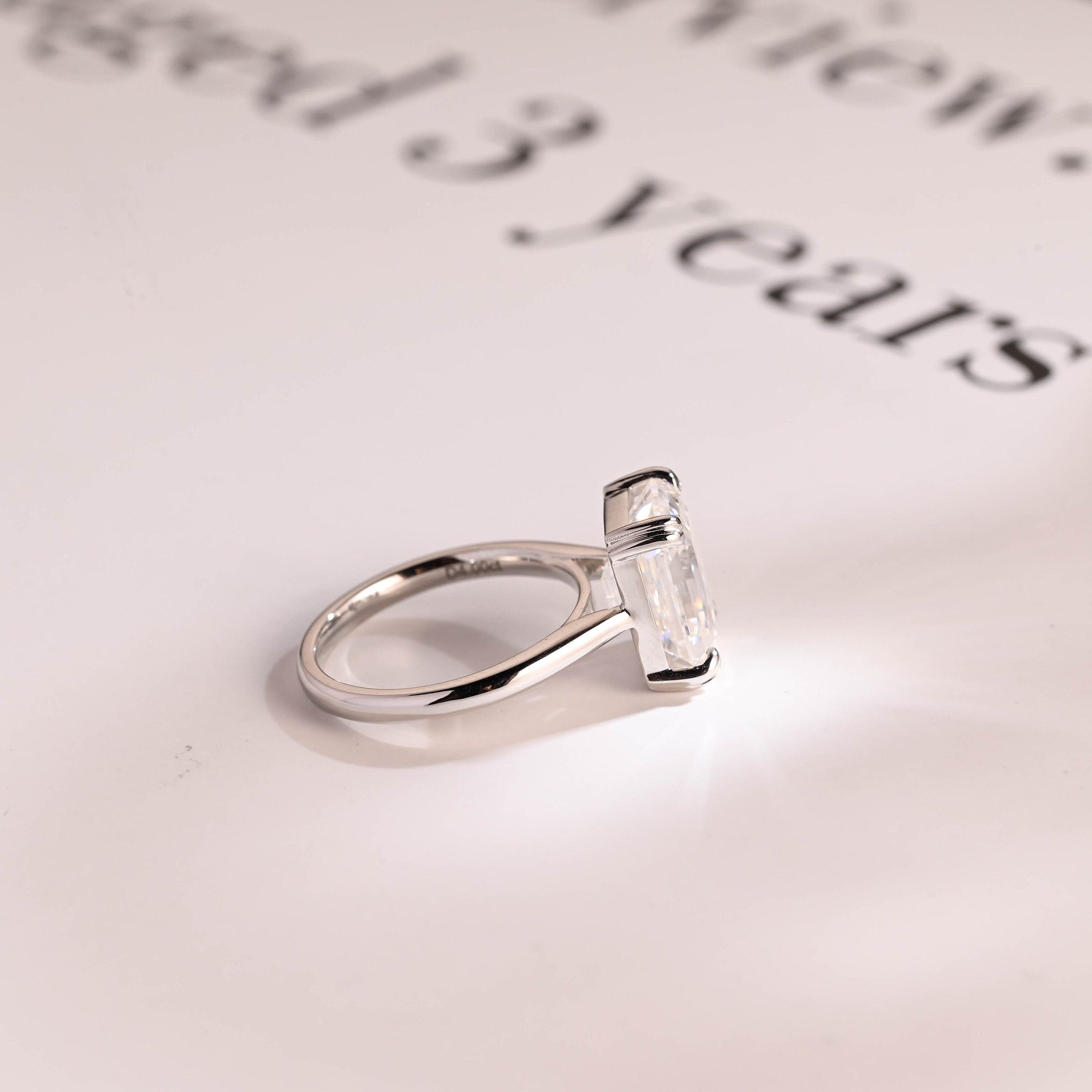 Solid Gold Double Claws Emerald Cut Moissanite Engagement Ring, Anniversary Gift