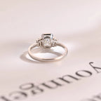 Solid Gold Emerald & Baguette Cut Moissanite Engagement Ring, Minimalist Cluster Bezel Ring