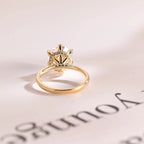 Solid Gold Hidden Halo Round Moissanite Engagement Ring, Anniversary Gift