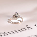 Solid Gold Pear Moissanite Engagement Ring with Accent Stone, Tear Drop Ring