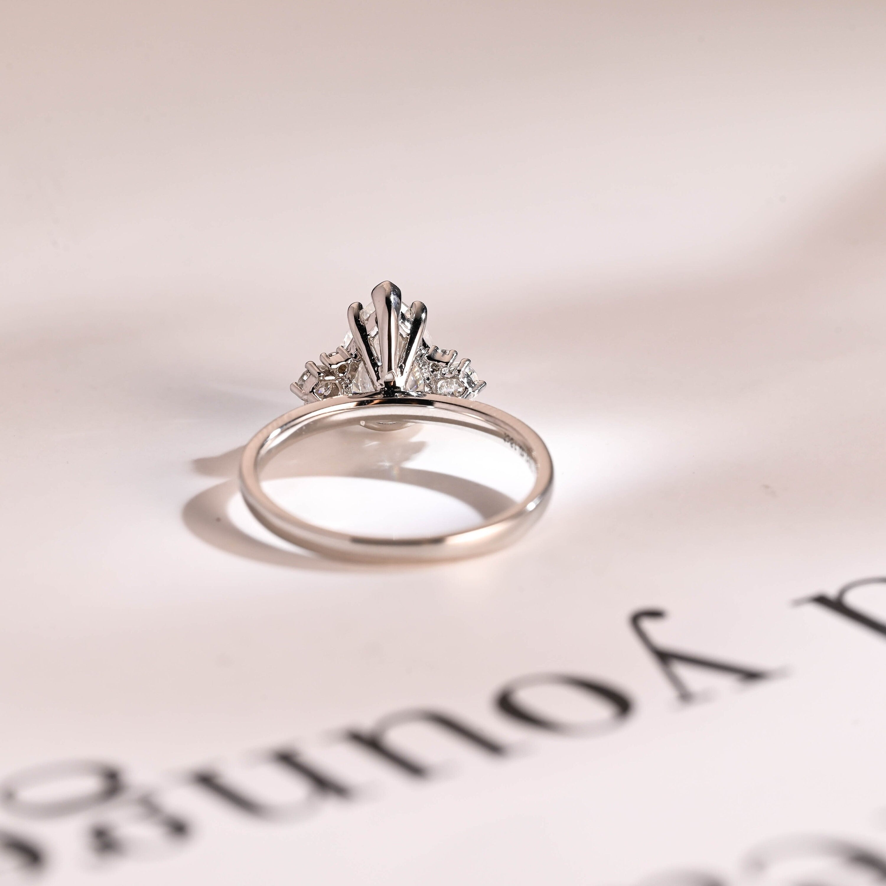 Solid Gold Pear Moissanite Engagement Ring with Accent Stone, Tear Drop Ring