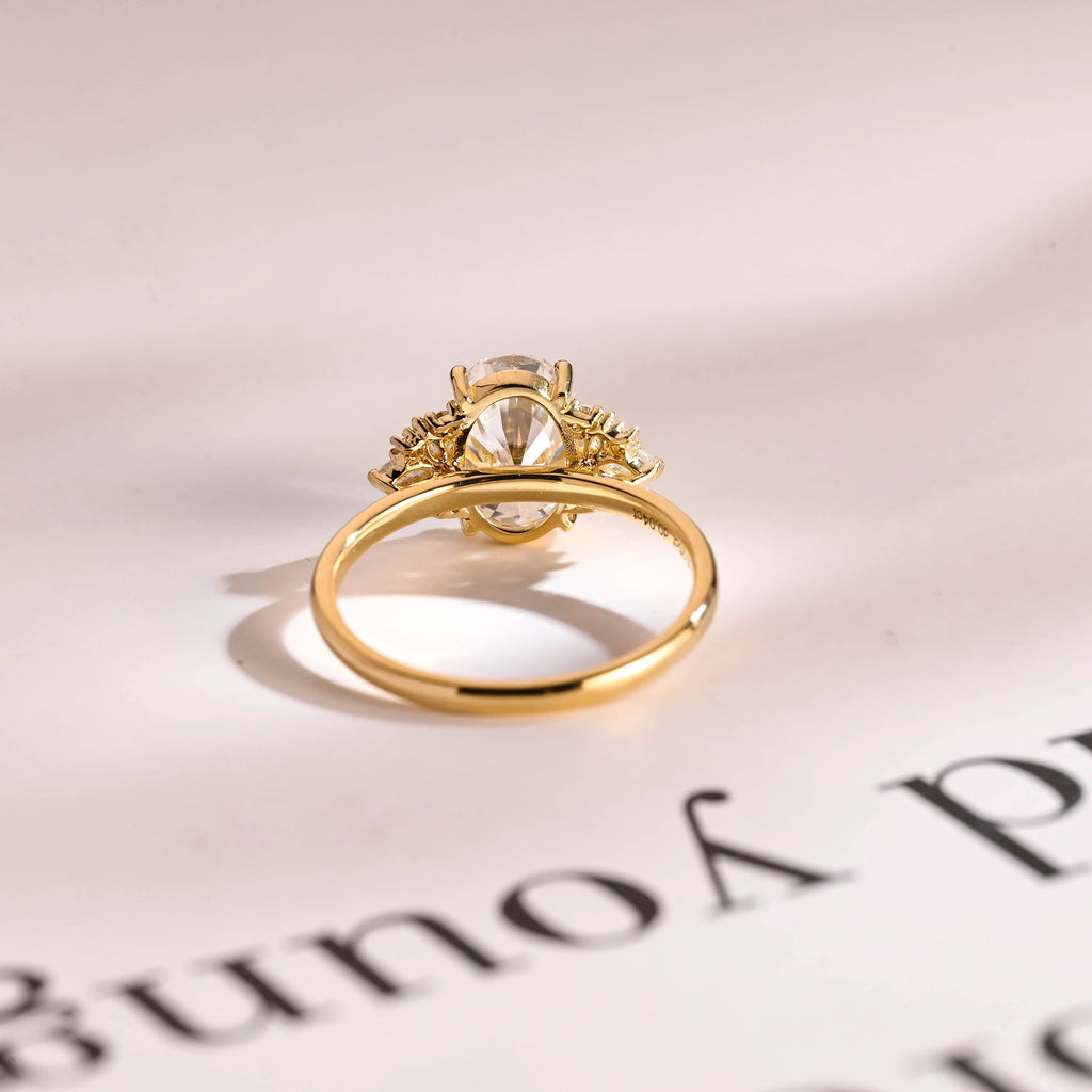 Solid Gold Oval Cut Moissanite Engagement Ring, Anniversary Gift for Women