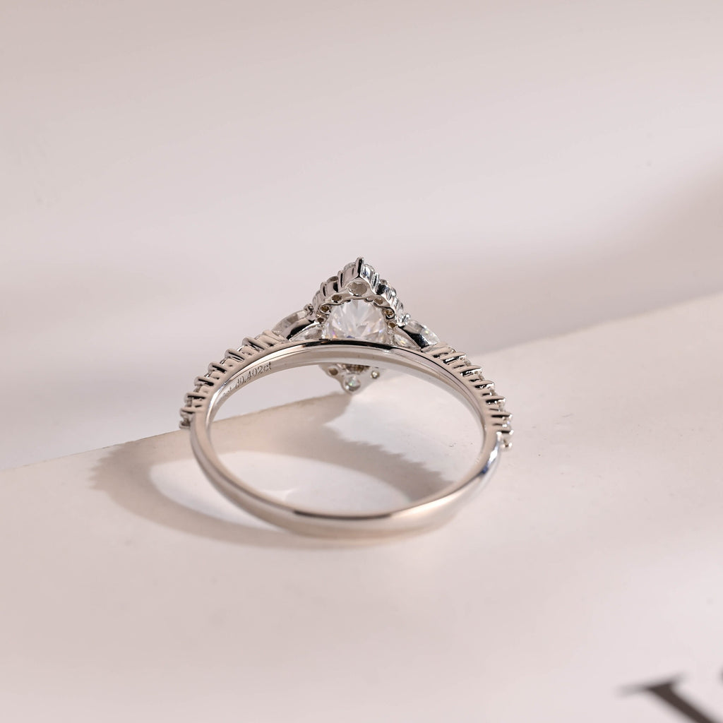 Solid Gold Halo Crushed Ice Oval Moissanite Engagement Ring, Half Eternity Proposal Ring