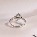 Solid Gold Halo Crushed Ice Oval Moissanite Engagement Ring, Half Eternity Proposal Ring