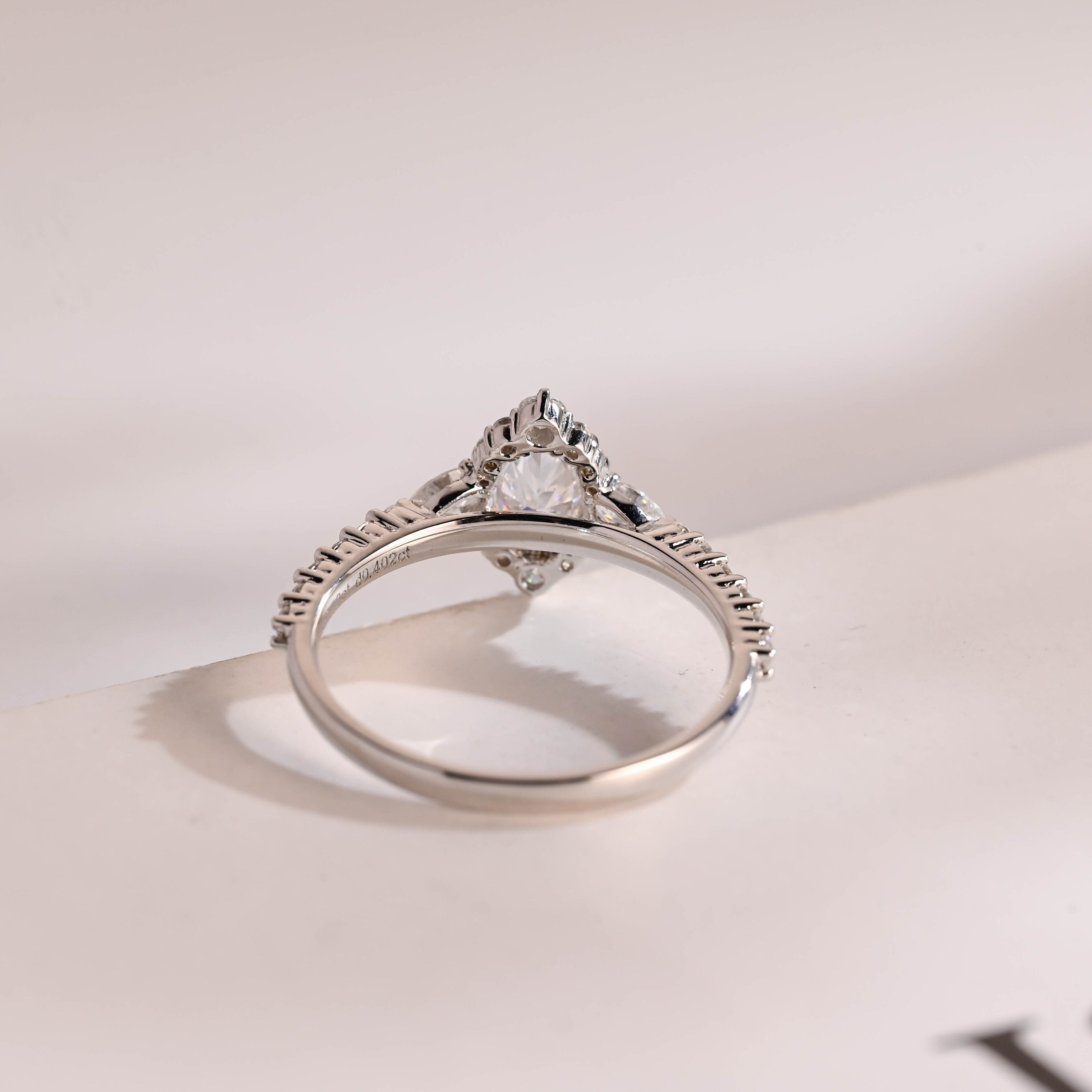 Solid Gold Halo Crushed Ice Oval Moissanite Engagement Ring, Half Eternity Proposal Ring