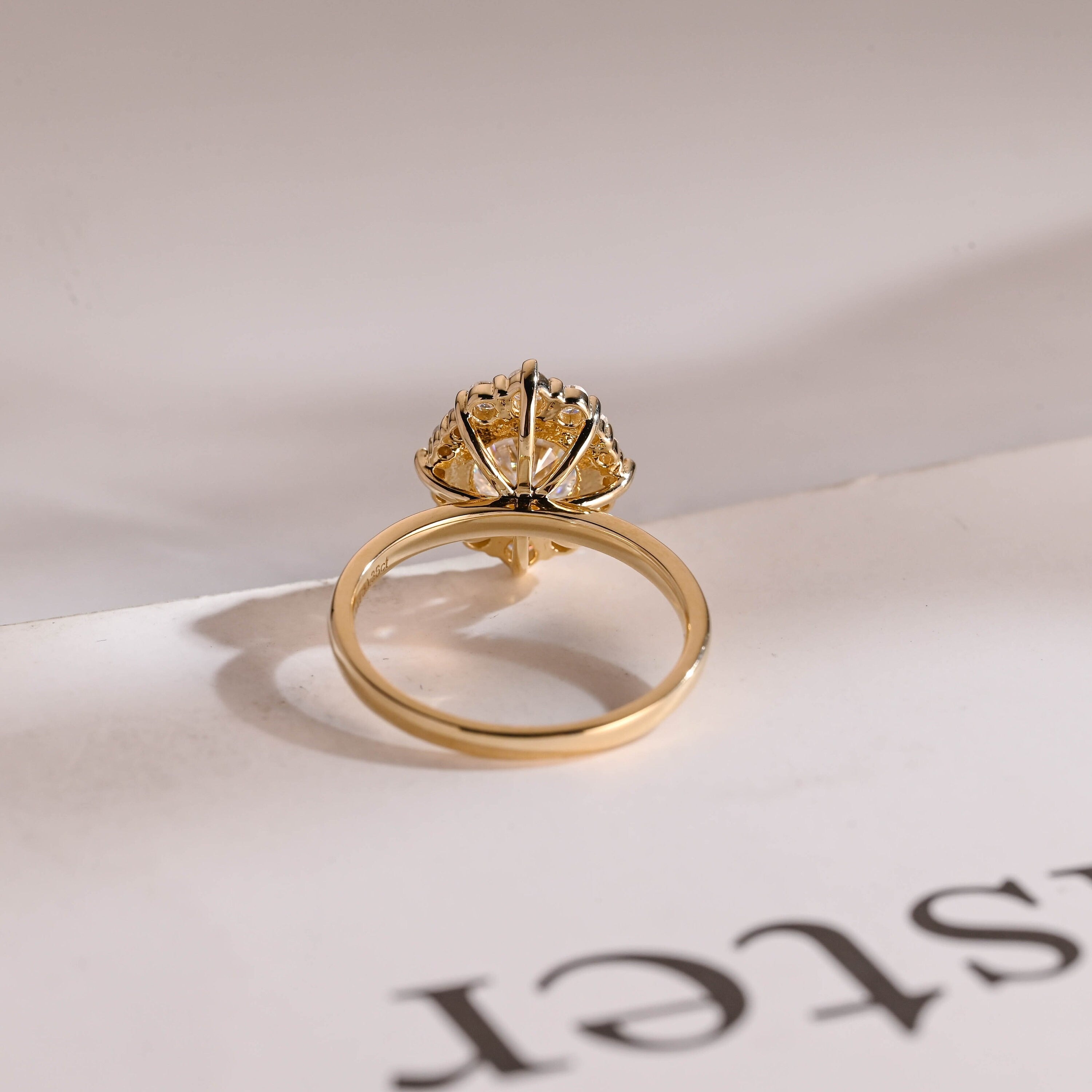 Solid Gold Sunflower Round Moissanite Engagement Ring, Dainty Promise Ring