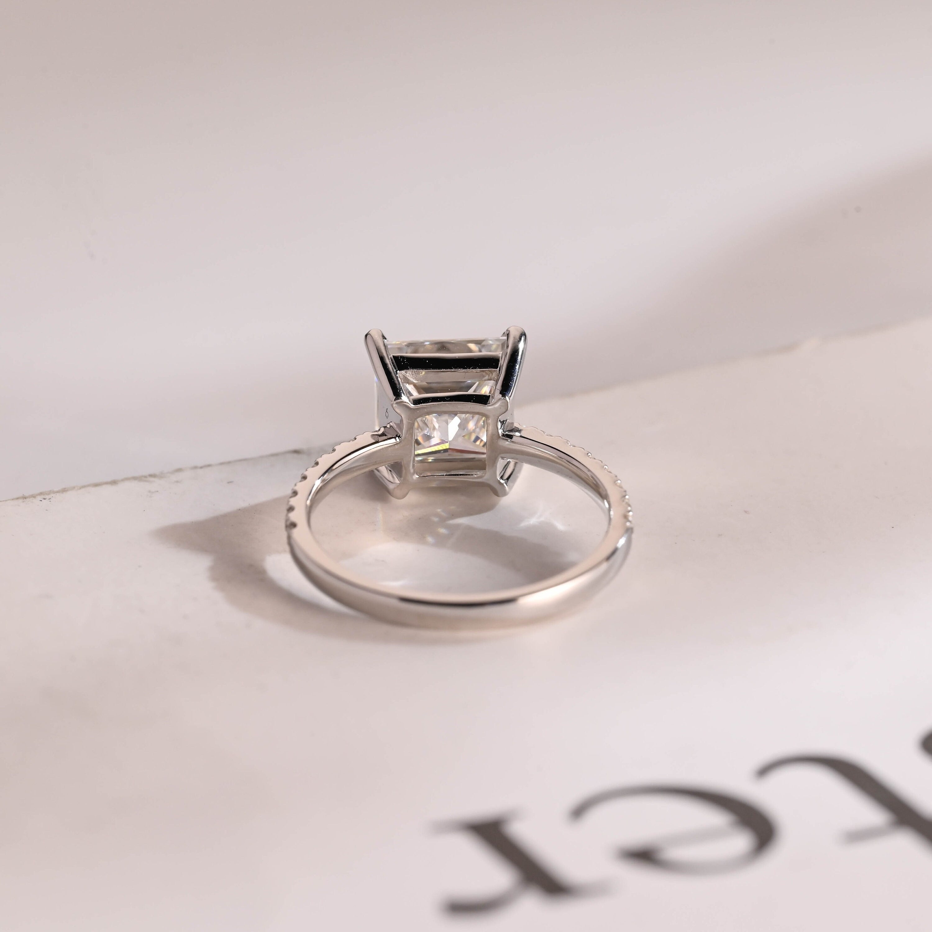 Solid Gold Half Eternity Princess Cut Moissanite Engagement Ring, Promise Ring