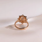 Solid Gold Floral Halo Oval Moissanite Half Eternity Engagement Ring