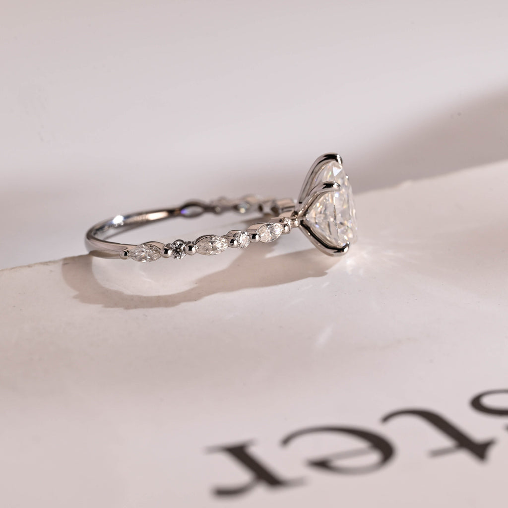Solid Gold Pear Cut Moissanite Engagement Ring, Promise Ring