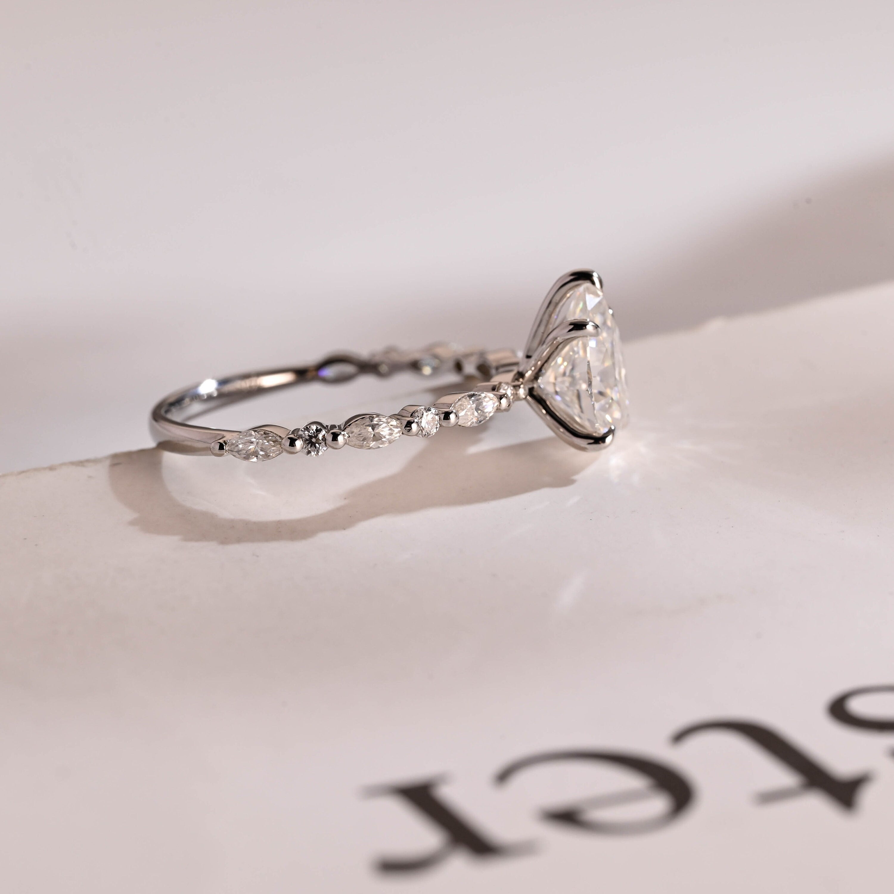 Solid Gold Pear Cut Moissanite Engagement Ring, Promise Ring
