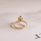 Solid Gold Minimalist Flower Oval Moissanite Engagement Ring, Promise Ring