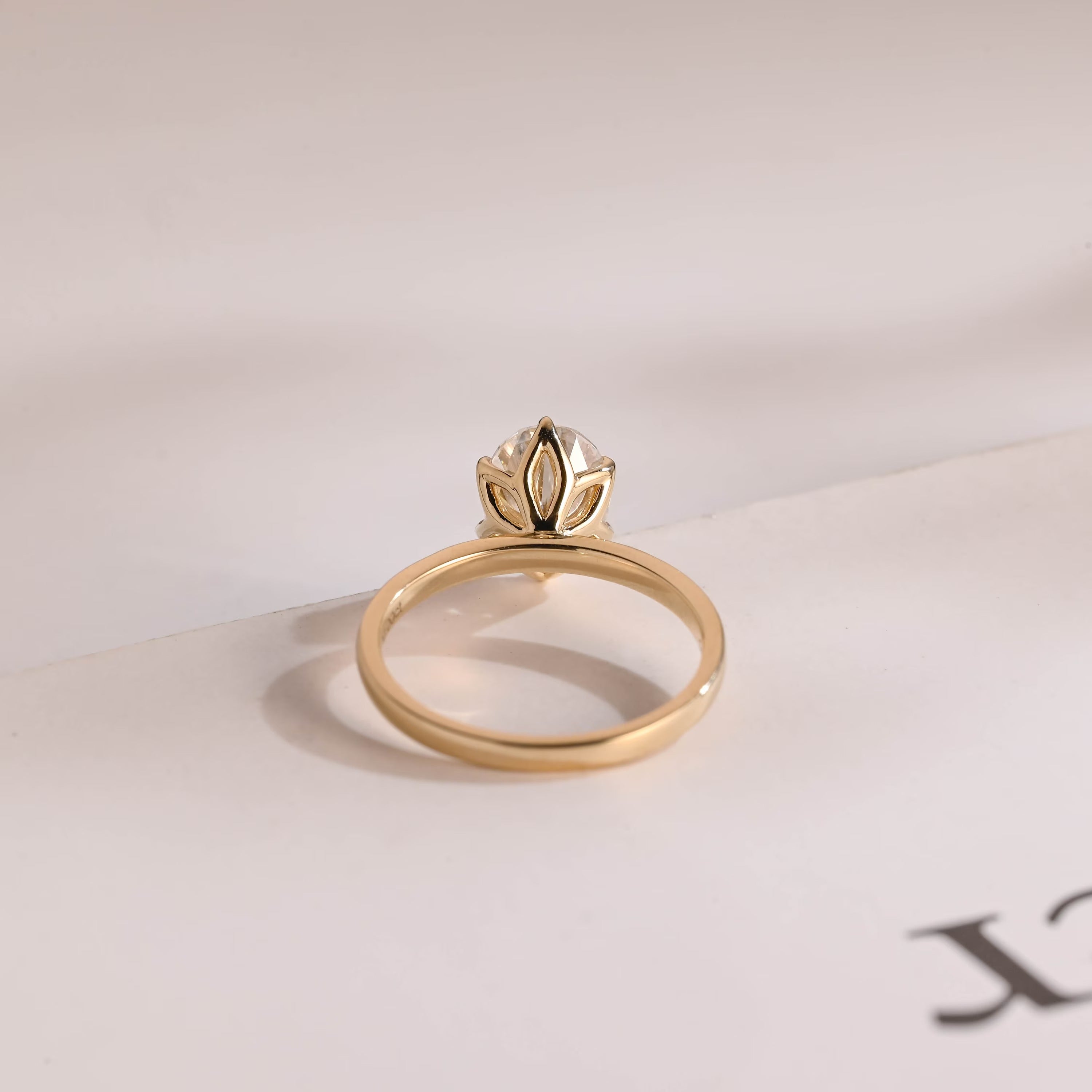 Solid Gold Minimalist Flower Oval Moissanite Engagement Ring, Promise Ring