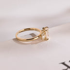 Solid Gold Emerald Cut Moissanite Engagement Ring With Trapezoid, Dainty Cluster Promise Ring