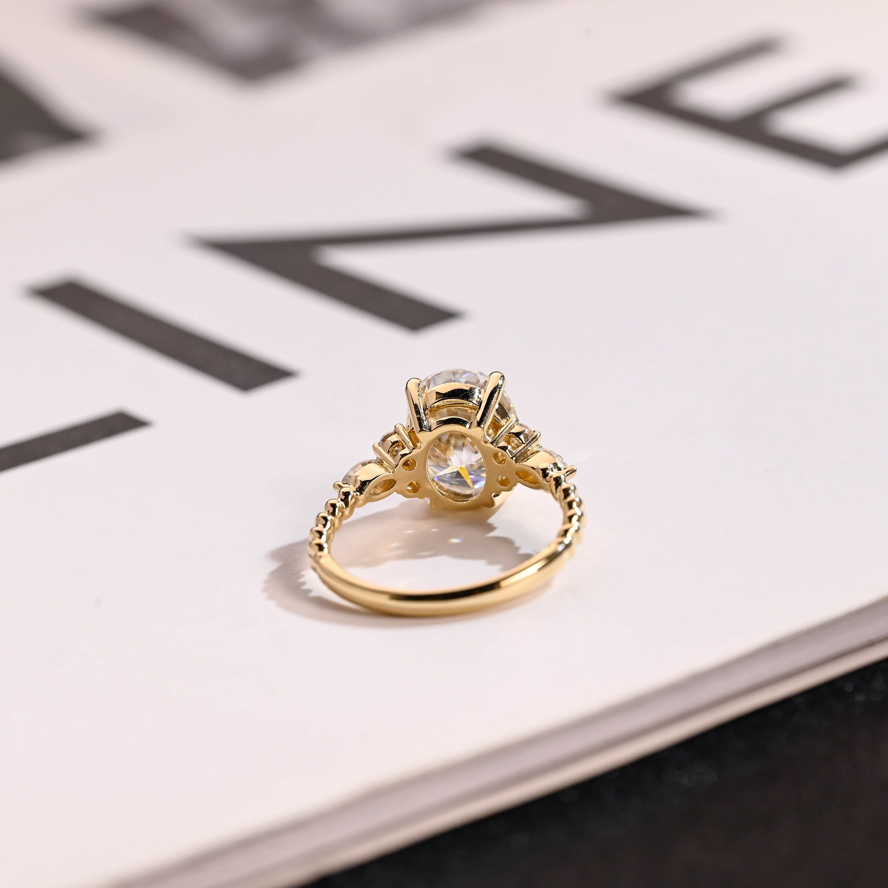 Solid Gold Twisted Band Oval Moissanite Engagement Ring