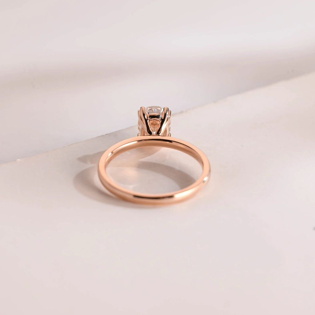 Solid Gold Double Prongs Oval Moissanite Engagement Ring, Promise Ring