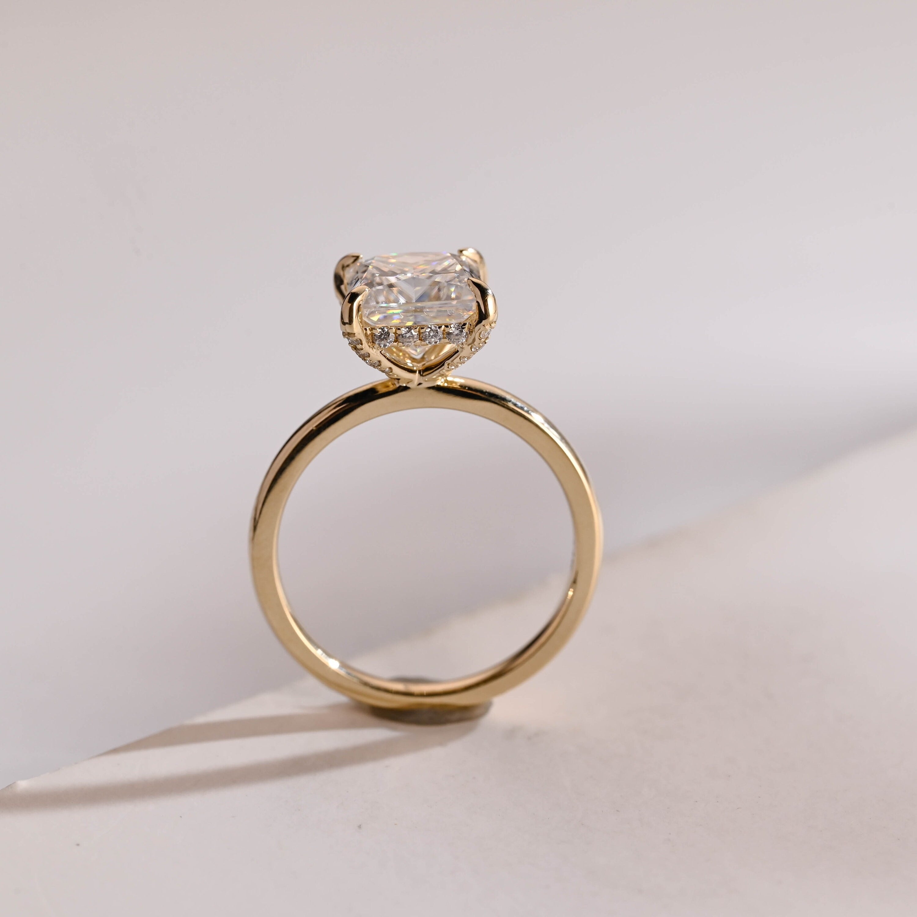 Solid Gold Princess Moissanite Engagement Ring, Proposal Ring