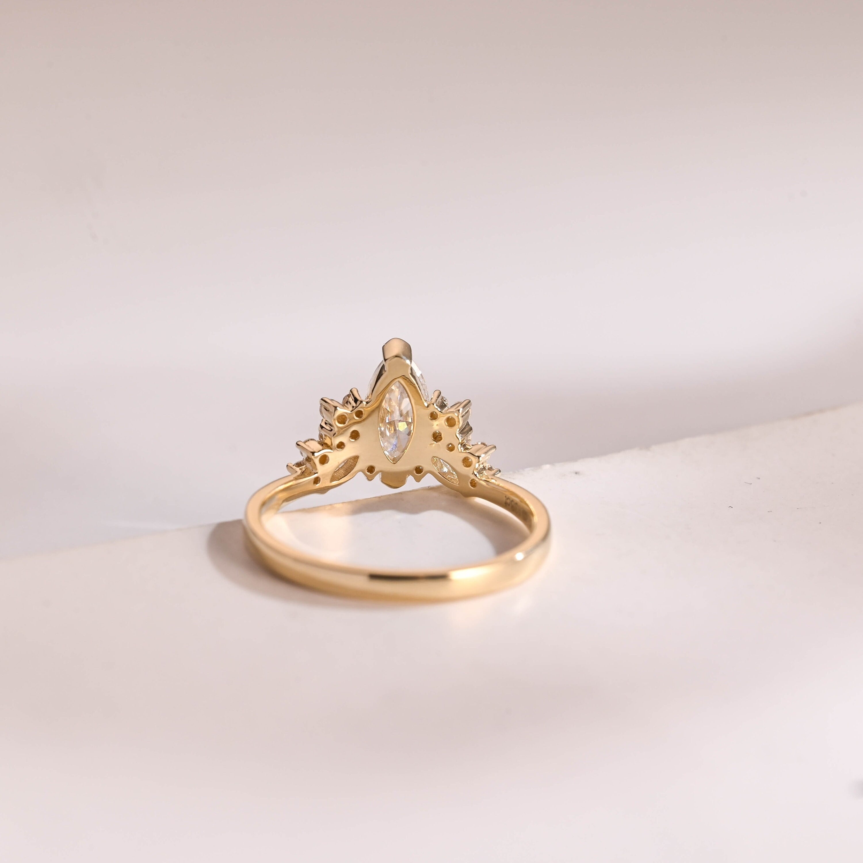 Solid Gold Marquise Moissanite Engagement Ring with Accent Stones