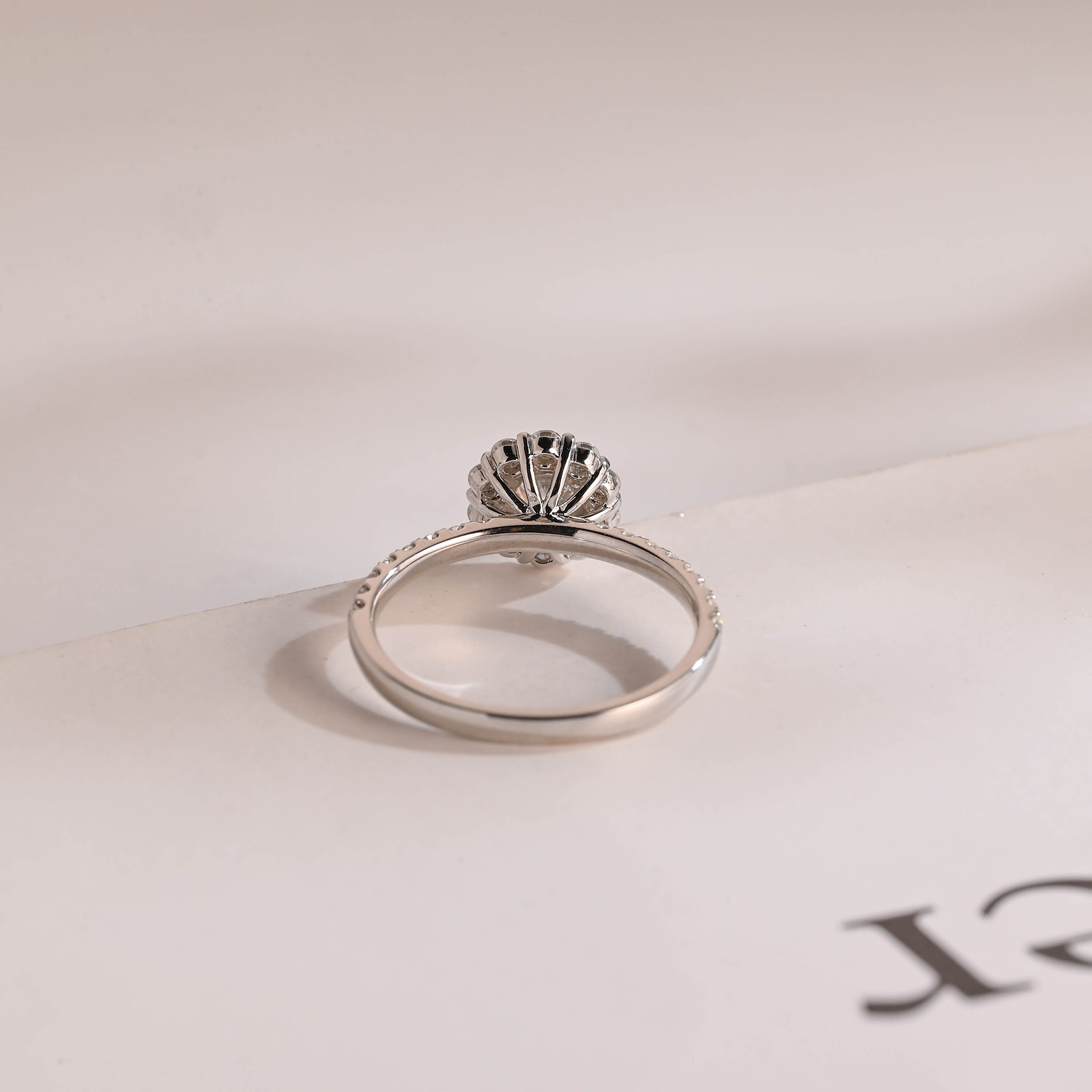 Solid Gold Sunflower Round Moissanite Engagement Ring, Half Eternity Promise Ring