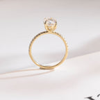 Solid Gold Oval Moissanite Engagement Ring, Half Pave Promise Ring