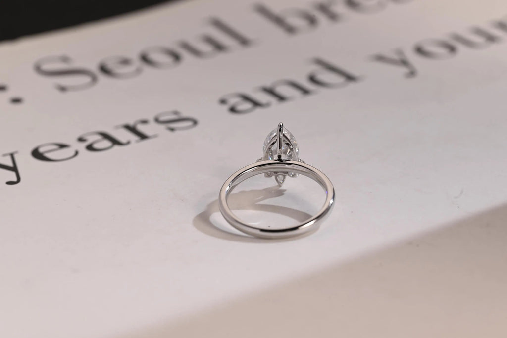 Solid Gold Pear Moissanite Engagement Ring with Accent Stone, Tear Drop Ring