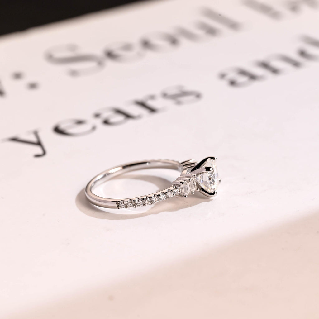 Solid Gold Round Moissanite Engagement Ring, Half Eternity Promise Ring