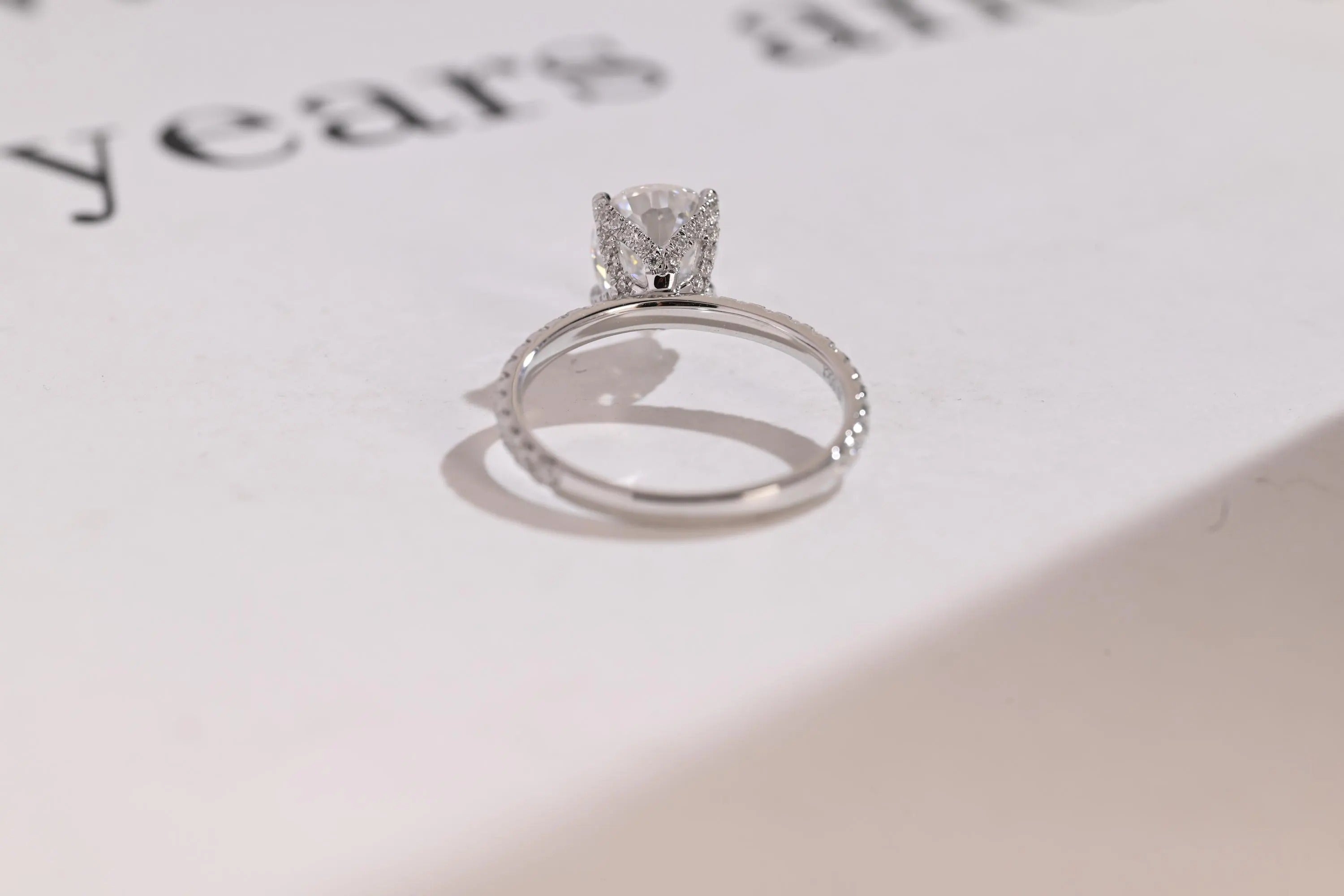 Solid Gold Tulip Flower Pave Pear Moissanite Engagement Ring, Promise Ring
