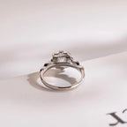 Solid Gold Princess Cut Moissanite Engagement Ring, Beaded Halo Proposal Ring
