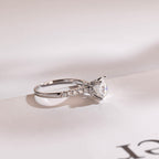 Solid Gold Hidden Halo Round Moissanite Engagement Ring, Half Eternity Promise Ring