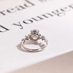 Solid Gold Oval Cut Moissanite Engagement Ring, Dainty Leaf Ring