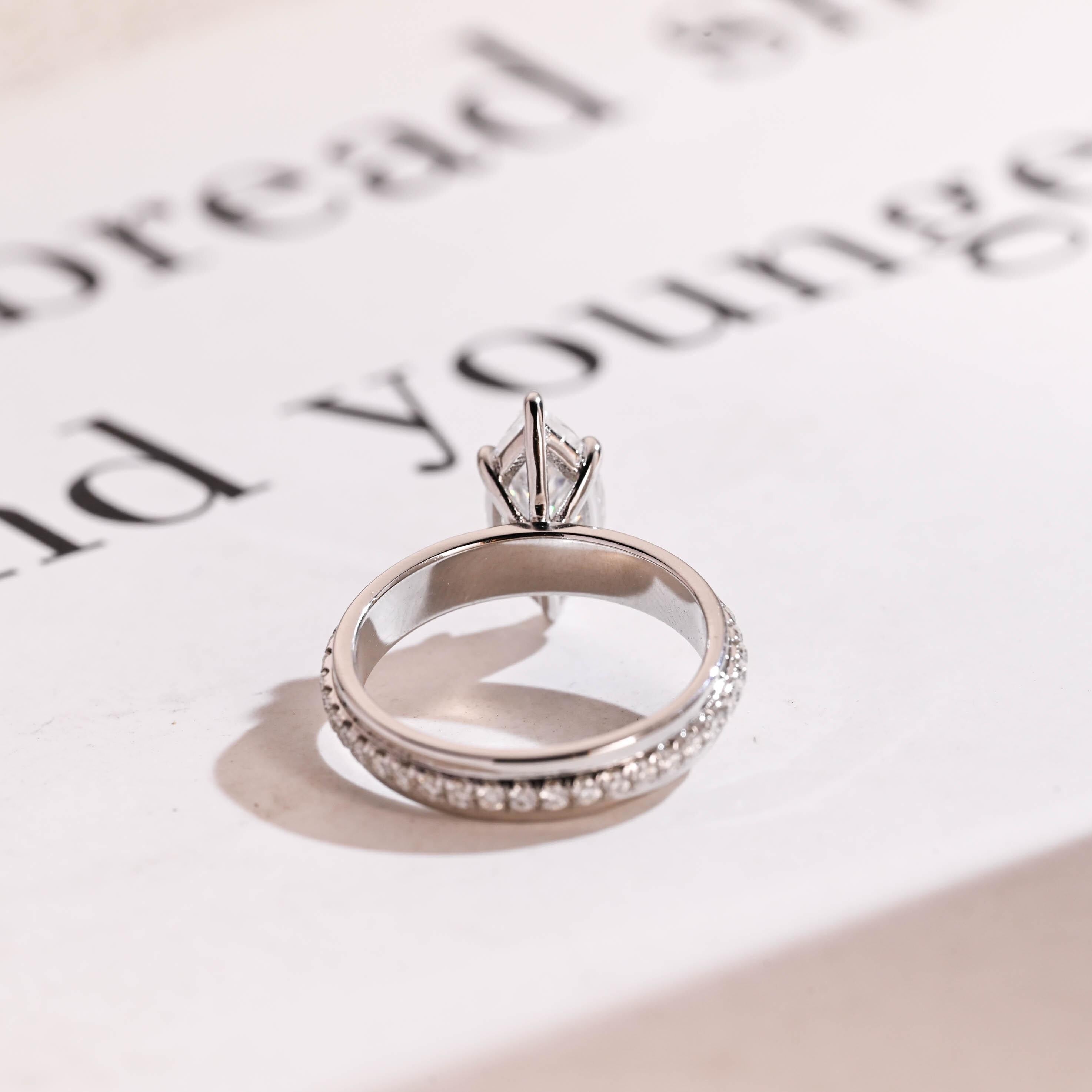 Solid Gold 4mm Wide Band, Marquise Moissanite Engagement Ring
