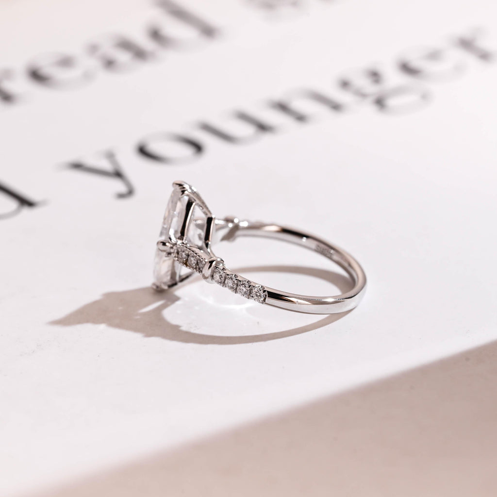 Solid Gold Half Eternity Marquise Cut Moissanite Engagement Ring, Proposal Ring