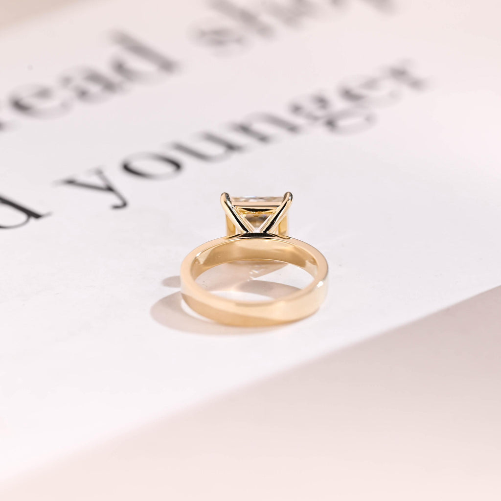 Solid Gold Princess Moissanite Engagement Ring, 3mm Wide Band Bridal Ring