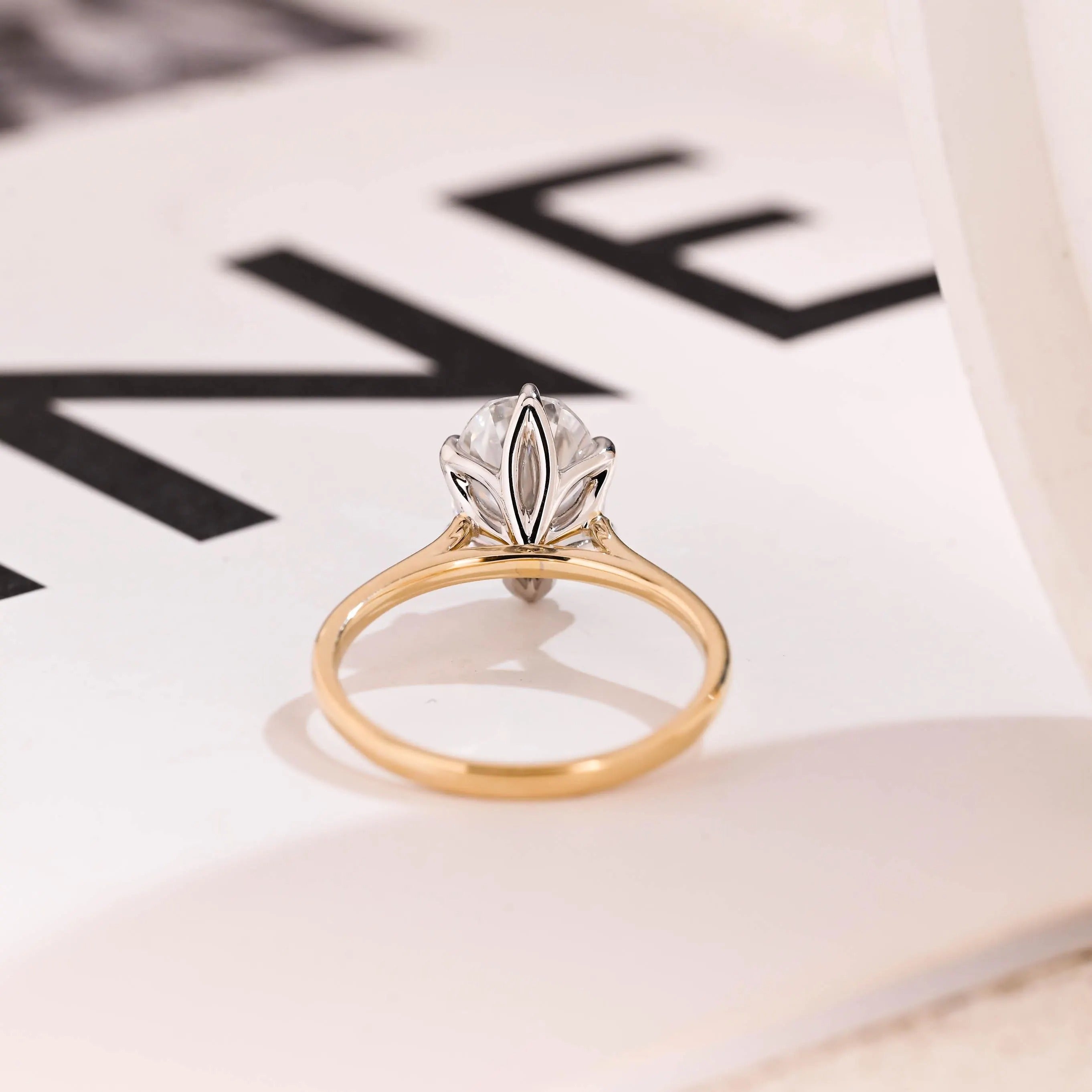 Solid Gold Oval Moissanite Engagement Ring, Six Prongs Promise Ring