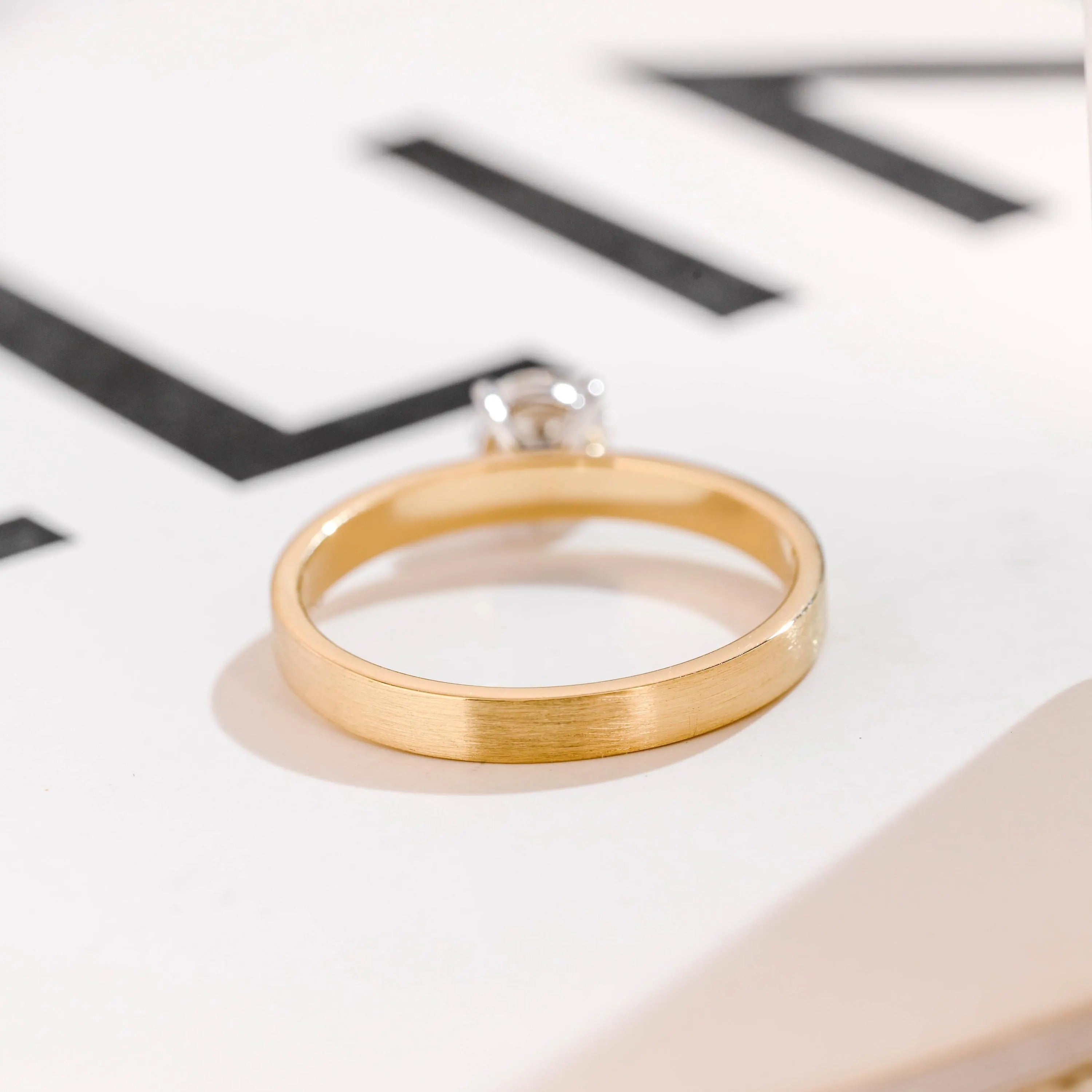 Solid Gold Moissanite Engagement Ring, 3MM Width Minimalist Ring
