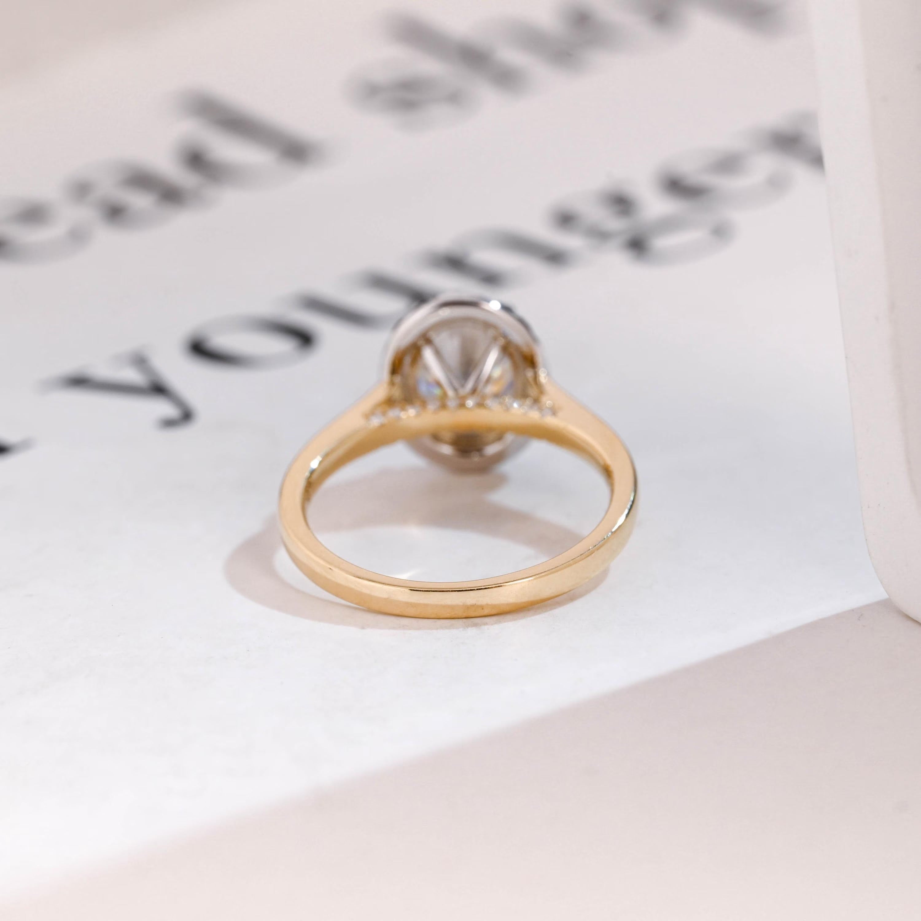Solid Gold Oval Moissanite Engagement Ring, Two Tone Promise Ring
