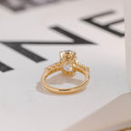 Solid Gold Oval Moissanite Engagement Ring, Half Eternity Promise Ring